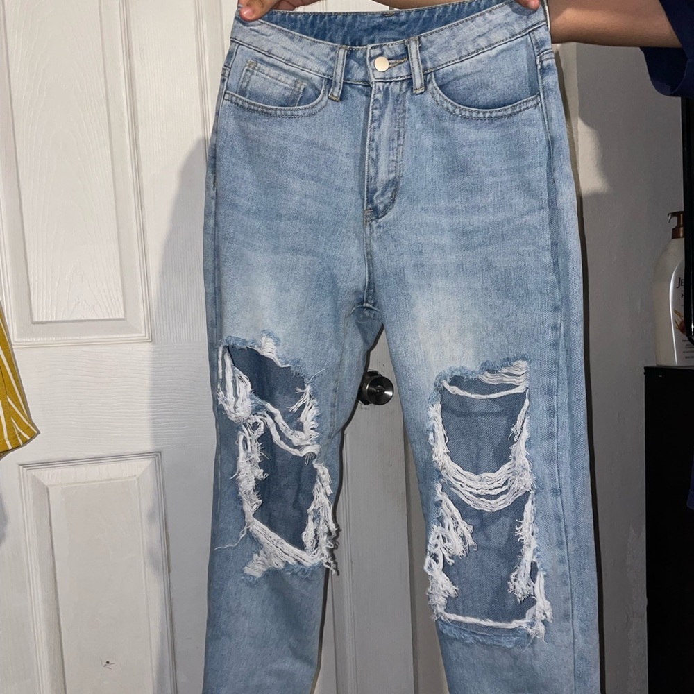 Long Rip Tapered Mom Jeans from Shein